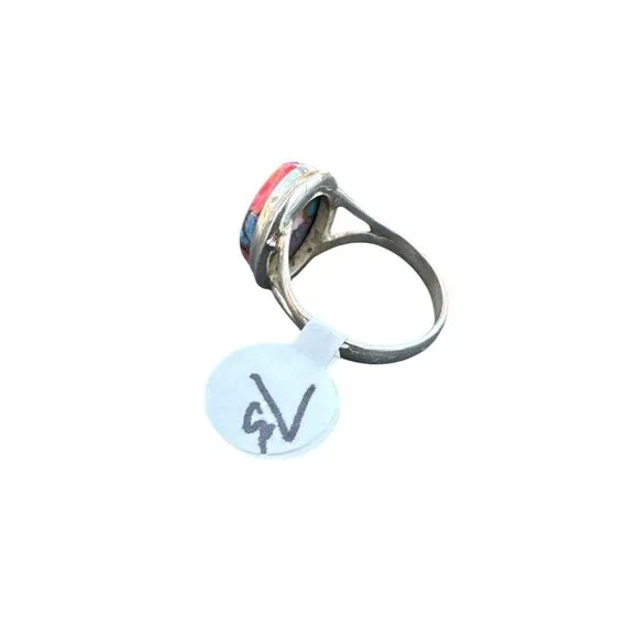 Kingman Pink Dahlia Turquoise Solid 925 Sterling Silver Ring 7.5 - Picture 2 of 3